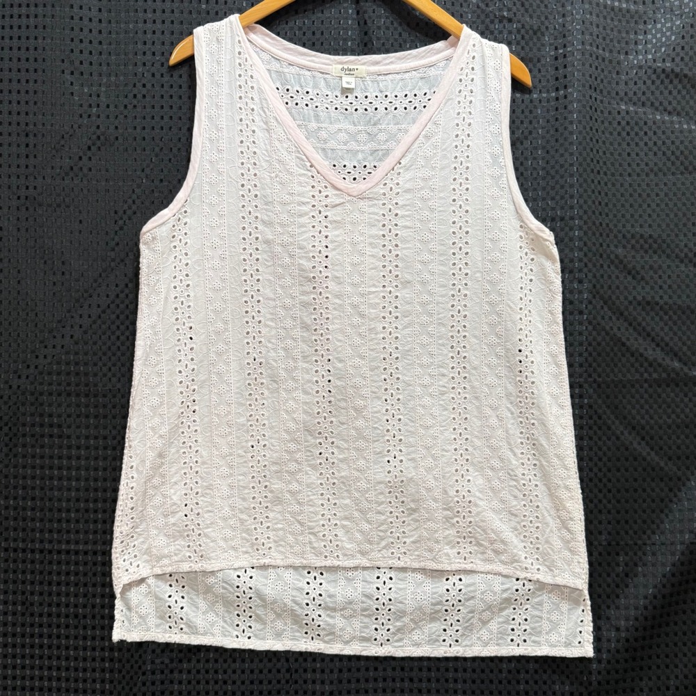 Dylan Eyelet Sleeveless Top Womens Size M Pink V-Neck High-Low Boho Coastal Airy